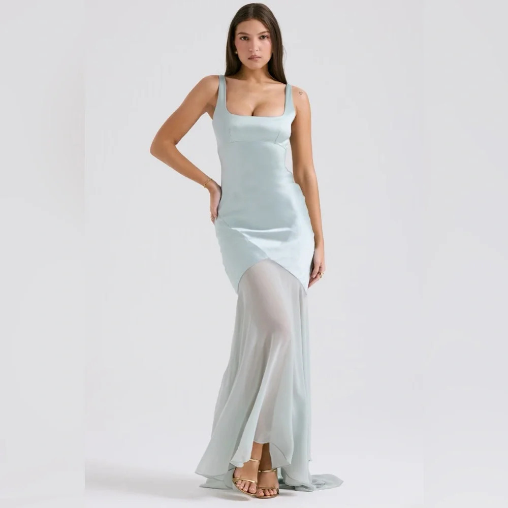 House of CB Vittoria Pistachio Chiffon Floor Length Gown - Picture 11 of 14